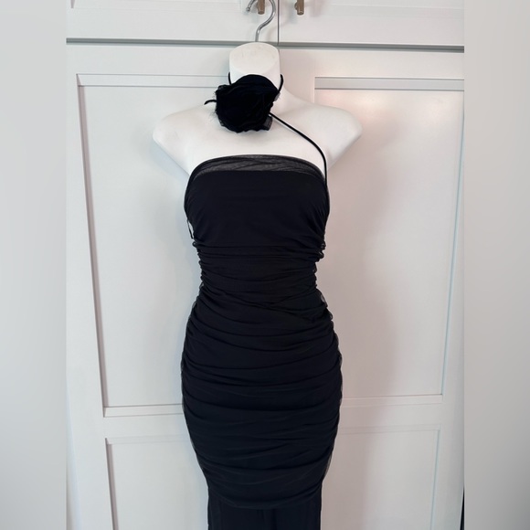 ZARA BLOGGERS FAV NECK FLOWER BLACK TULLE DRESS FLORAL - Picture 14 of 14